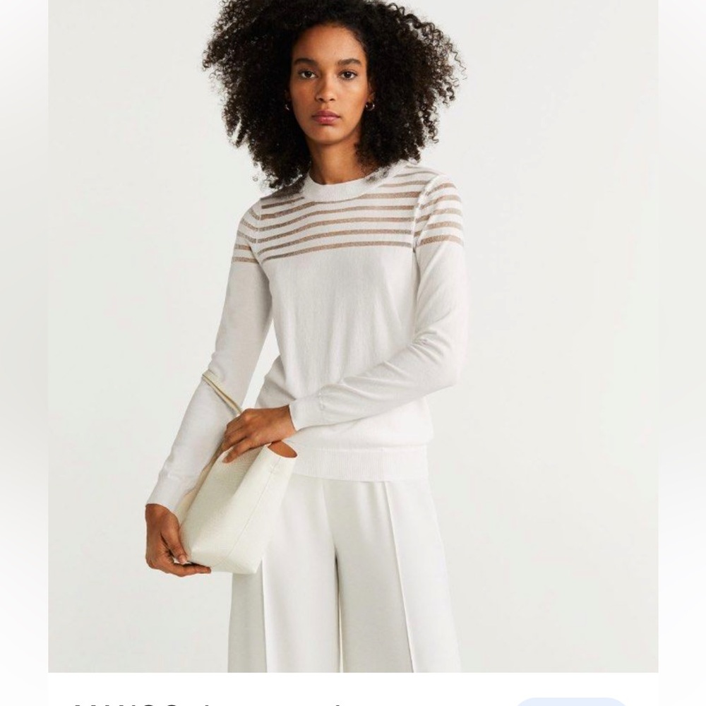 MANGO sheer panel sweater white Sz M